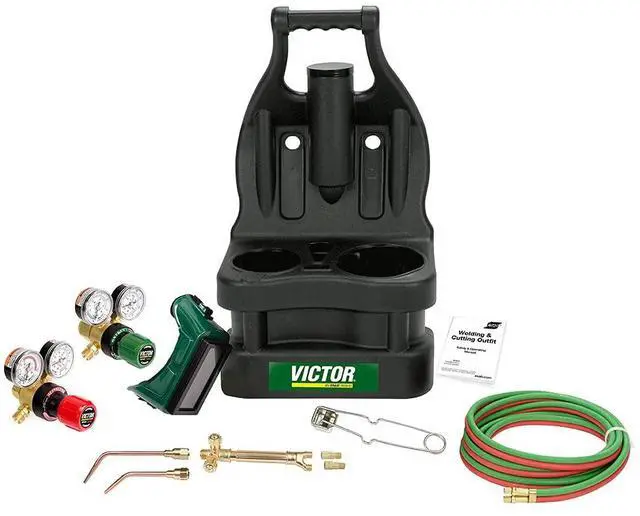 Main image of ESAB 0384-0945 G150 J-P Light Duty Gas Welding Outfit Tote Kit Without Tanks, R150-200/R150-540 Gas Regulators, 103-01FP Torch Handle, Striker, 12.5' - 3/16" Hose, Goggles, Tank Key