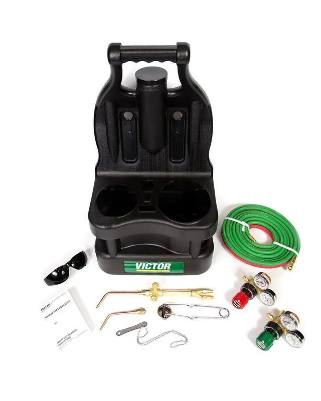 Alt view image 2 of 2 - ESAB 0384-0945 G150 J-P Light Duty Gas Welding Outfit Tote Kit Without Tanks, R150-200/R150-540 Gas Regulators, 103-01FP Torch Handle, Striker, 12.5' - 3/16" Hose, Goggles, Tank Key