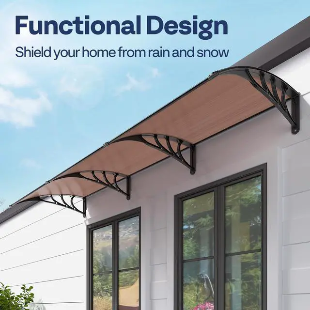 Alt view image 2 of 6 - Polycarbonate Window Door Awning Canopy Brown with Black Bracket 38 Inch x 115 Inch