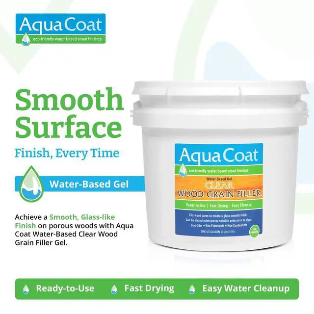 Alt view image 2 of 6 - Aqua Coat Water-Based Clear Wood Grain Filler Gel, Fast-Drying, Low Odor, Low VOC, Sandable, Stainable & Paintable, Easy Water Cleanup, Glossy Finish, 128 oz