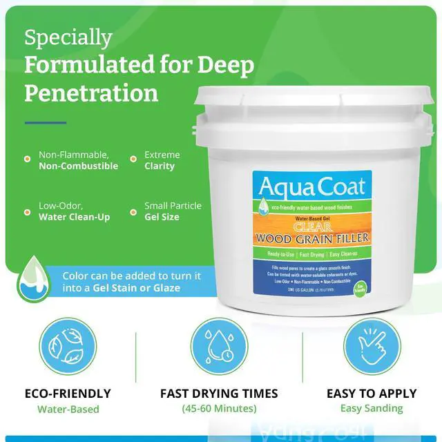 Alt view image 3 of 6 - Aqua Coat Water-Based Clear Wood Grain Filler Gel, Fast-Drying, Low Odor, Low VOC, Sandable, Stainable & Paintable, Easy Water Cleanup, Glossy Finish, 128 oz