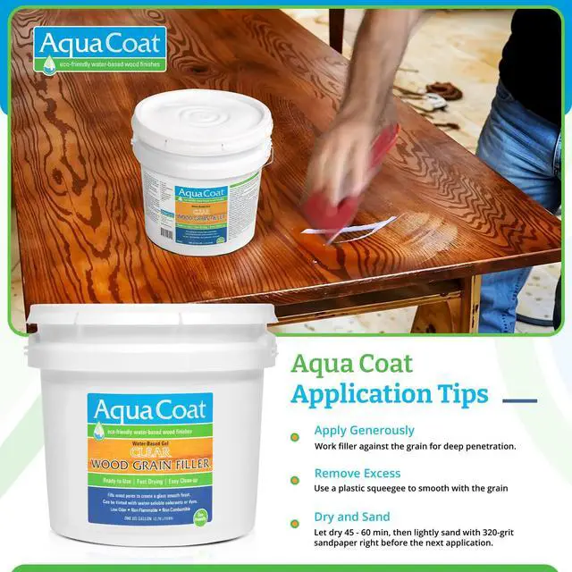 Alt view image 5 of 6 - Aqua Coat Water-Based Clear Wood Grain Filler Gel, Fast-Drying, Low Odor, Low VOC, Sandable, Stainable & Paintable, Easy Water Cleanup, Glossy Finish, 128 oz