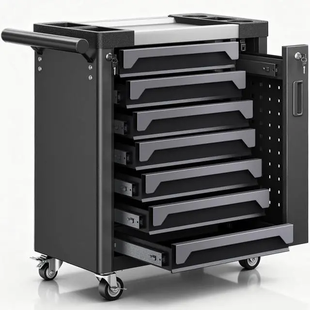 Main image of 7-Drawer Rolling Tool Chest, Tool Box Lockable Metal Tool Cabinet with Side Storage Cabinet, Ball Bearing Slides Steel Organizer,Heavy-Duty Powder-Coated Tool Cart for Garage Workshope, Grey