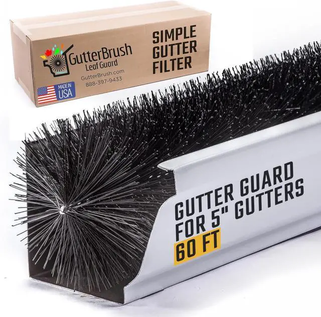 Main image of Gutter Guard for 5 Inch Gutters 60 Ft DIY Leaf Filter Insert | 4.25" Diameter Brush Stops Clogs from Leaves & Debris | Gutter Screen & Cover Alternative - Made in USA