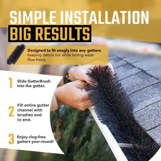 Alt view image 4 of 6 - Gutter Guard for 5 Inch Gutters 60 Ft DIY Leaf Filter Insert | 4.25" Diameter Brush Stops Clogs from Leaves & Debris | Gutter Screen & Cover Alternative - Made in USA