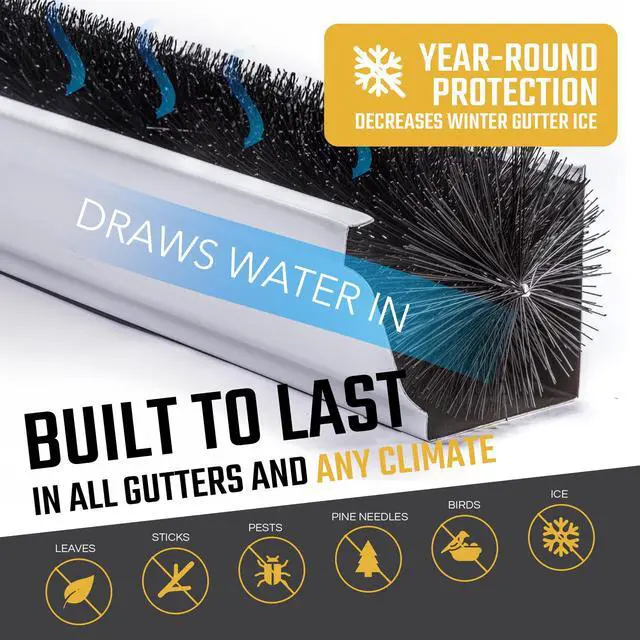 Alt view image 6 of 6 - Gutter Guard for 5 Inch Gutters 60 Ft DIY Leaf Filter Insert | 4.25" Diameter Brush Stops Clogs from Leaves & Debris | Gutter Screen & Cover Alternative - Made in USA
