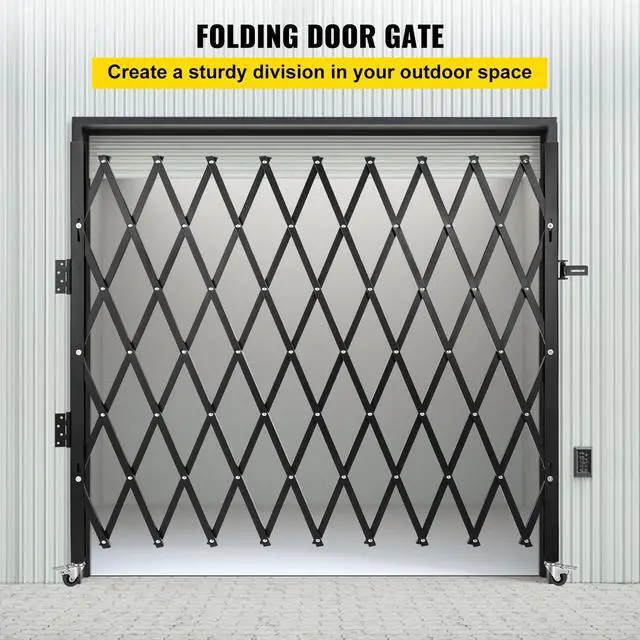 Alt view image 2 of 6 - Single Folding Security Gate, 7.25 ft H x 7.8 ft W Folding Door Gate, Steel Accordion Security Gate, Flexible Expanding Security Gate, 360° Rolling Barricade Gate, Scissor Gate/Door with Padlock