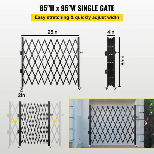 Alt view image 3 of 6 - Single Folding Security Gate, 7.25 ft H x 7.8 ft W Folding Door Gate, Steel Accordion Security Gate, Flexible Expanding Security Gate, 360° Rolling Barricade Gate, Scissor Gate/Door with Padlock