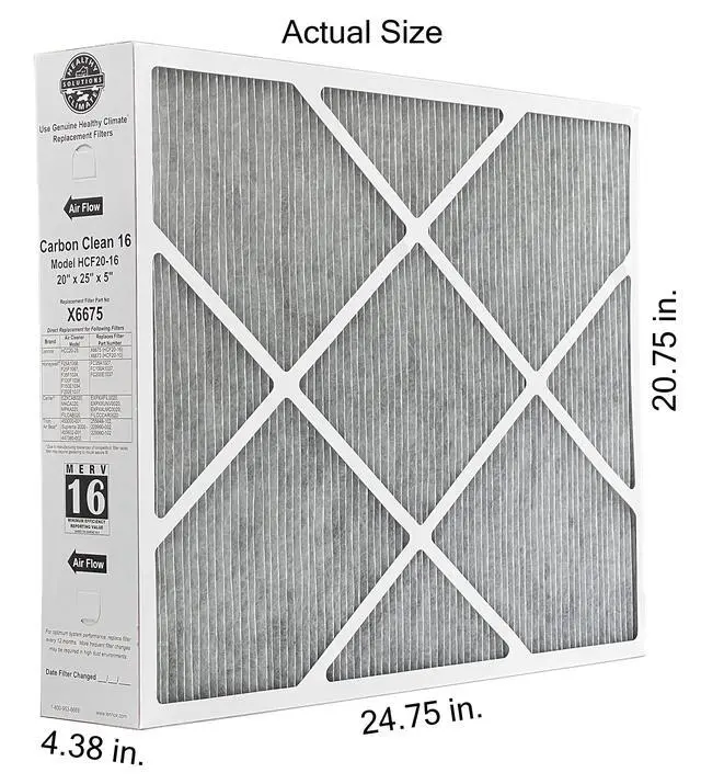 Alt view image 2 of 6 - Healthy Climate X6675 20x25x5 Healthy Climate Carbon-Clean MERV 16 Filter Bundle with Same Day Supply Filter Change Reminder Magnet (1-Pack)