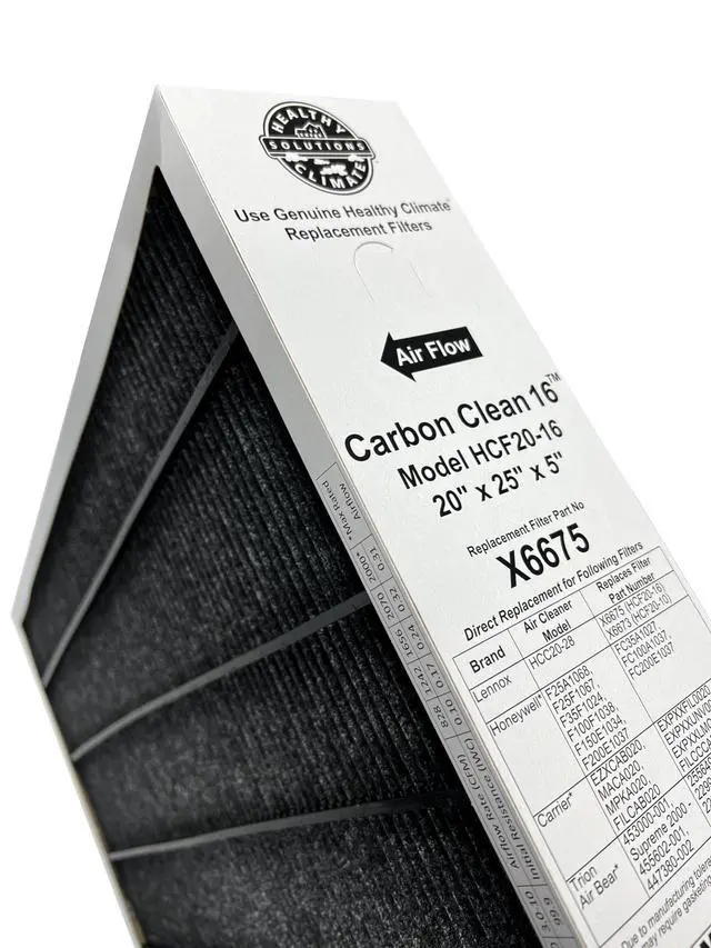 Alt view image 5 of 6 - Healthy Climate X6675 20x25x5 Healthy Climate Carbon-Clean MERV 16 Filter Bundle with Same Day Supply Filter Change Reminder Magnet (1-Pack)