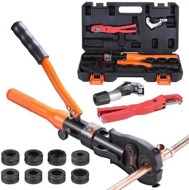 Main image of Copper Pipe Crimping Tool, Hydraulic Driven Press Tool with 1/2", 3/4", 1" Jaws for VUS Type Copper Pipes and 3/8", 1/2", 5/8", 3/4", 1" Jaws for ASTM F1807 Pex Pipe Copper Ring