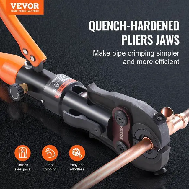 Alt view image 2 of 6 - Copper Pipe Crimping Tool, Hydraulic Driven Press Tool with 1/2", 3/4", 1" Jaws for VUS Type Copper Pipes and 3/8", 1/2", 5/8", 3/4", 1" Jaws for ASTM F1807 Pex Pipe Copper Ring