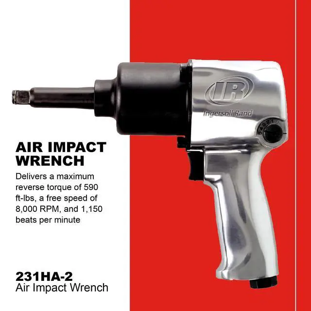 Alt view image 2 of 6 - 231HA-2 1/2" Air Impact Wrench, 2" Ext Anvil, Super Duty, 600 ft-lb Torque, Friction Ring Retainer, Pistol