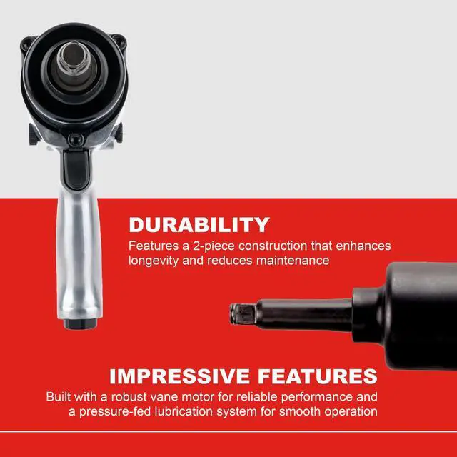 Alt view image 3 of 6 - 231HA-2 1/2" Air Impact Wrench, 2" Ext Anvil, Super Duty, 600 ft-lb Torque, Friction Ring Retainer, Pistol