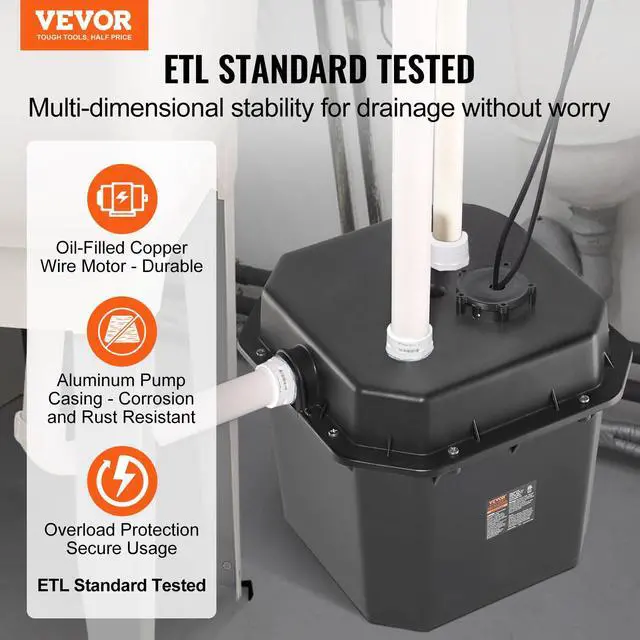 Alt view image 2 of 6 - Utility Sump Pump, 1/2 HP, 120-Volt, 3500 GPH Flow, 28 ft Head, Under-Sink System with 6 Gallon Basin, Automatic Utility/Laundry Pump, Drain Pump with 1-1/2" NPT Outlet, Black