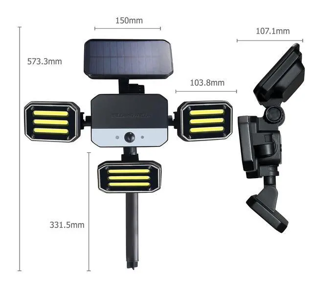 Alt view image 6 of 6 - Bionic Floodlight Solar Light Outdoor Waterproof Patio Light Motion Sensor Outdoor Lights w/ Remote Control 3 Heads Wall Lights - Wireless, 50% Brighter-108 COB LED For Lawn, Garden, As Seen On TV