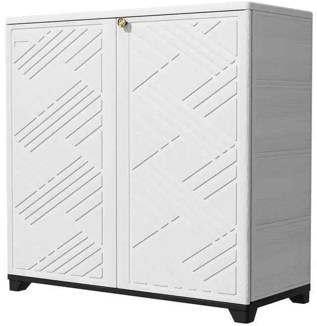 Main image of Outdoor Storage Cabinet Waterproof with 2 Shelves, 60 Gallon Resin Storage Shed for Patio/Garden/Backyard, Outdoor Storage Box for Cushions,Garden Tools and Pool Supplies,White