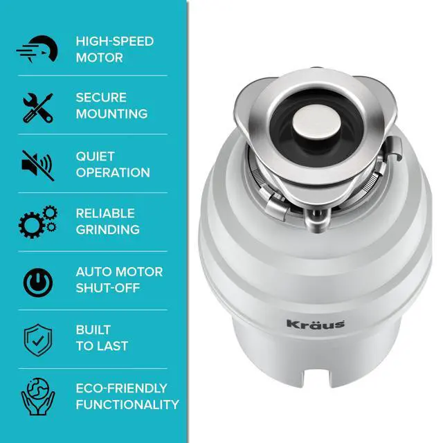 Alt view image 2 of 6 - WasteGuard 1 HP Continuous Feed Garbage Disposal with Ultra-Quiet Motor for Kitchen Sink with Power Cord and Flange Included, KWD201-100MCG