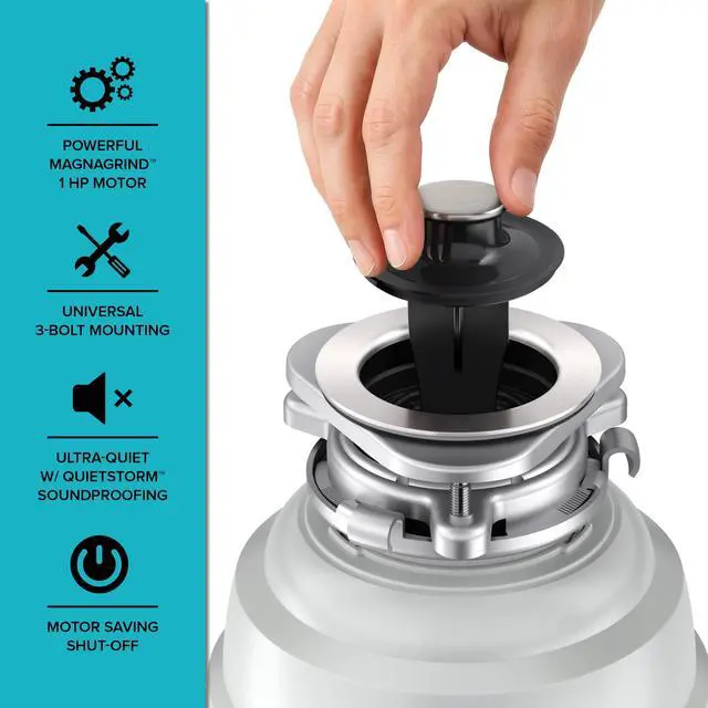 Alt view image 3 of 6 - WasteGuard 1 HP Continuous Feed Garbage Disposal with Ultra-Quiet Motor for Kitchen Sink with Power Cord and Flange Included, KWD201-100MCG