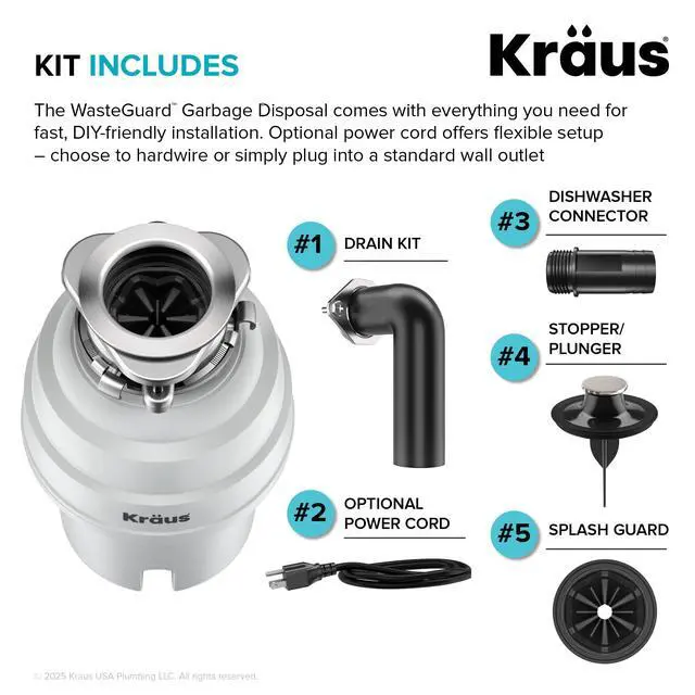 Alt view image 4 of 6 - WasteGuard 1 HP Continuous Feed Garbage Disposal with Ultra-Quiet Motor for Kitchen Sink with Power Cord and Flange Included, KWD201-100MCG