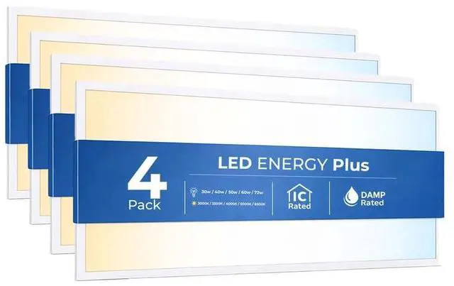 Main image of 4 Pack 2x4 LED Flat Panel Light for Drop Ceiling, 9360lm Selectable 30W/40W/50W/60W/72W, Color Temperature 3000K/3500K/4000K/5000K/6500K, 0-10V Dimmable, 120-277V, ETL