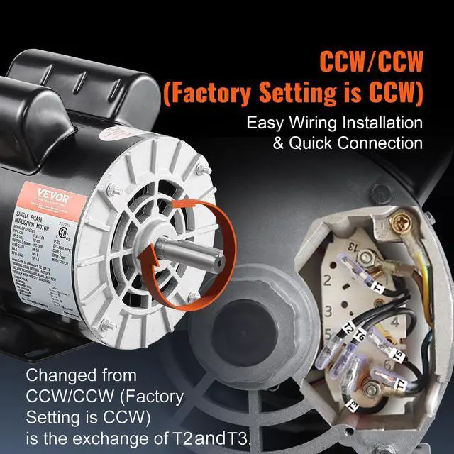 Alt view image 4 of 6 - 5HP SPL Air Compressor Electric Motor, 230V 17.6Amps, 56 Frame 3450RPM, 5/8" Keyed Shaft, 1.88" Shaft Length, Single Phase, CW/CCW Rotation (Factory Setting is CCW)