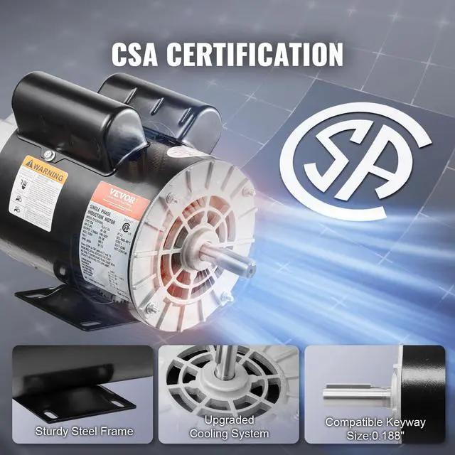 Alt view image 5 of 6 - 5HP SPL Air Compressor Electric Motor, 230V 17.6Amps, 56 Frame 3450RPM, 5/8" Keyed Shaft, 1.88" Shaft Length, Single Phase, CW/CCW Rotation (Factory Setting is CCW)