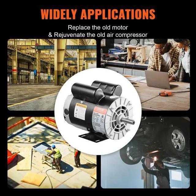 Alt view image 6 of 6 - 5HP SPL Air Compressor Electric Motor, 230V 17.6Amps, 56 Frame 3450RPM, 5/8" Keyed Shaft, 1.88" Shaft Length, Single Phase, CW/CCW Rotation (Factory Setting is CCW)