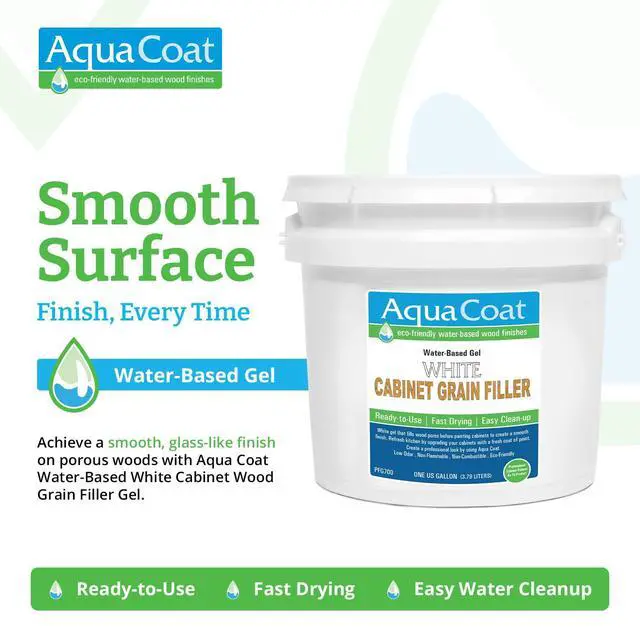 Alt view image 2 of 6 - Aqua Coat Water-Based White Cabinet Wood Grain Filler Gel Fast Drying, Low Odor White Wood Filler, Sandable & Paintable for Interior & Exterior Repairs, Upgrades & Restorations 1 Gallon