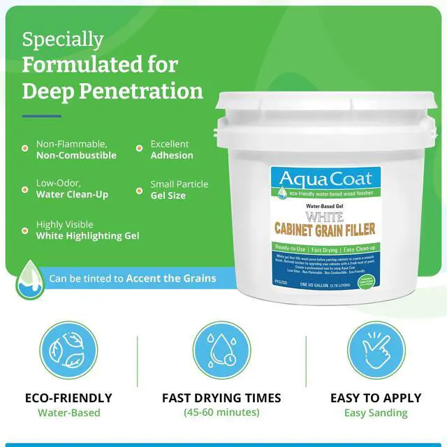Alt view image 4 of 6 - Aqua Coat Water-Based White Cabinet Wood Grain Filler Gel Fast Drying, Low Odor White Wood Filler, Sandable & Paintable for Interior & Exterior Repairs, Upgrades & Restorations 1 Gallon