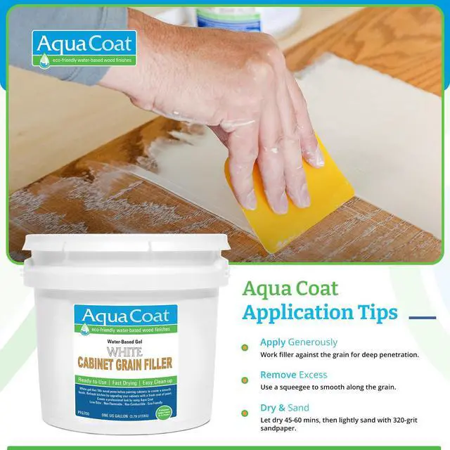Alt view image 5 of 6 - Aqua Coat Water-Based White Cabinet Wood Grain Filler Gel Fast Drying, Low Odor White Wood Filler, Sandable & Paintable for Interior & Exterior Repairs, Upgrades & Restorations 1 Gallon
