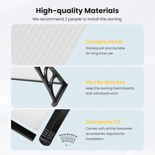 Alt view image 2 of 6 - Polycarbonate Window Door Awning Canopy Transparent with Black Bracket 38 Inch x 78 Inch
