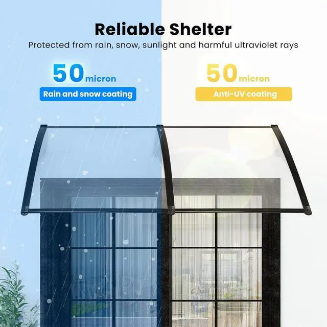 Alt view image 4 of 6 - Polycarbonate Window Door Awning Canopy Transparent with Black Bracket 38 Inch x 78 Inch