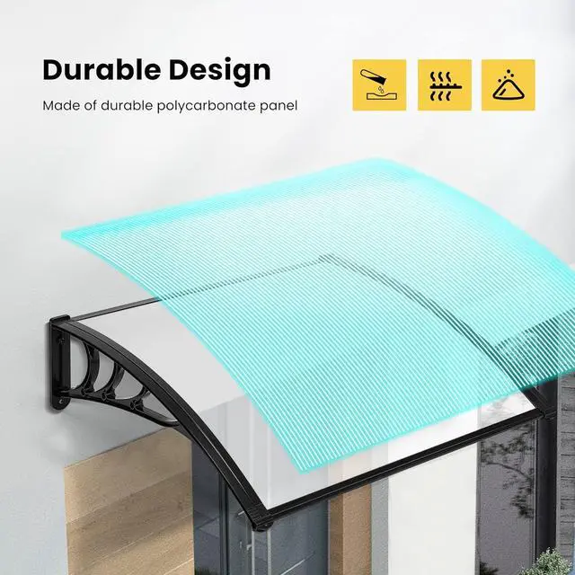 Alt view image 6 of 6 - Polycarbonate Window Door Awning Canopy Transparent with Black Bracket 38 Inch x 78 Inch