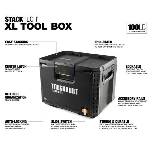 Alt view image 2 of 6 - StackTech XL Tool box Organizer with Lock and Removable Tray, Black