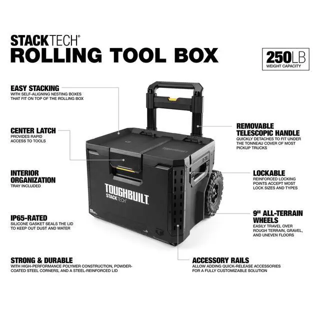 Alt view image 2 of 6 - Portable 2-in-1 Rolling Tool Box, Wheels & Stackable Design, Black
