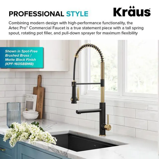 Alt view image 2 of 6 - Artec Pro Commercial Style 2-Function Single Handle Pull Down Kitchen Faucet with Pot Filler in Spot-Free Stainless Steel, KPF-1605SFS