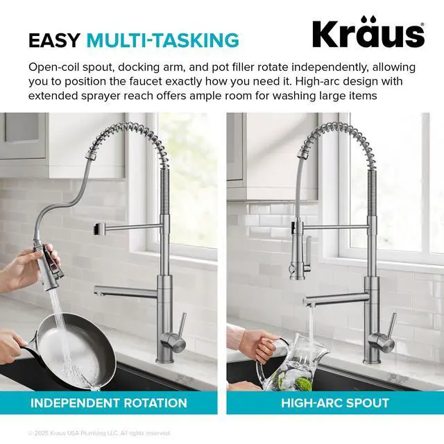 Alt view image 5 of 6 - Artec Pro Commercial Style 2-Function Single Handle Pull Down Kitchen Faucet with Pot Filler in Spot-Free Stainless Steel, KPF-1605SFS