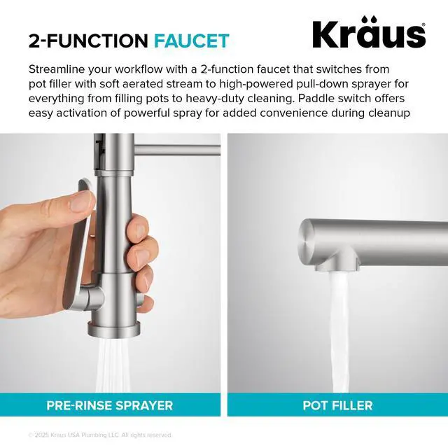 Alt view image 6 of 6 - Artec Pro Commercial Style 2-Function Single Handle Pull Down Kitchen Faucet with Pot Filler in Spot-Free Stainless Steel, KPF-1605SFS
