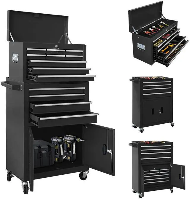 Main image of 13-Drawer Double Door Rolling Tool Chest, 2 in 1 Detachable Tool Chest,Tool Box with Drawers and Wheels, Large Tool Cabinet with Lock, Metal Standing Toolbox for Garage Workshop-Black