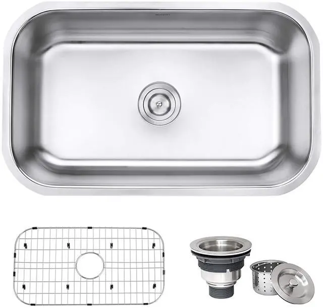 Main image of 30-inch Undermount Kitchen Sink Single Bowl - 16 Gauge Stainless Steel Kitchen Sink with Brushed Finish hides scratches - Easy-to-Clean Single Bowl Undermount Sinks - RVM4250