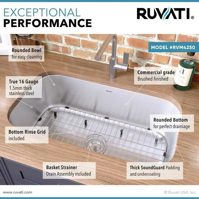 Alt view image 4 of 6 - 30-inch Undermount Kitchen Sink Single Bowl - 16 Gauge Stainless Steel Kitchen Sink with Brushed Finish hides scratches - Easy-to-Clean Single Bowl Undermount Sinks - RVM4250