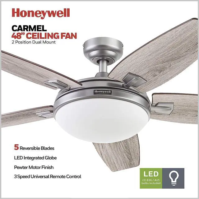 Alt view image 2 of 6 - Ceiling Fans Carmel Modern 48 Inch Ceiling Fan with Light, Remote Control Fan, LED Indoor Fan with 5 Blades, Gray Oak and Brown Chestnut Blade Finish Options, Silver (51627-01)