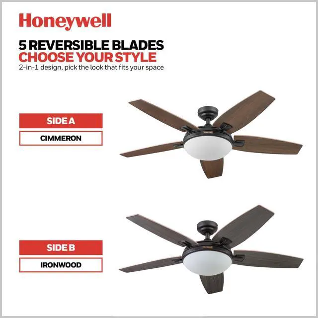 Alt view image 3 of 6 - Ceiling Fans Carmel, 48 Inch Contemporary Indoor LED Ceiling Fan with Light, Remote Control, Dual Mounting Options, Dual Finish Blades, Reversible Motor - 50197-01 (Bronze)