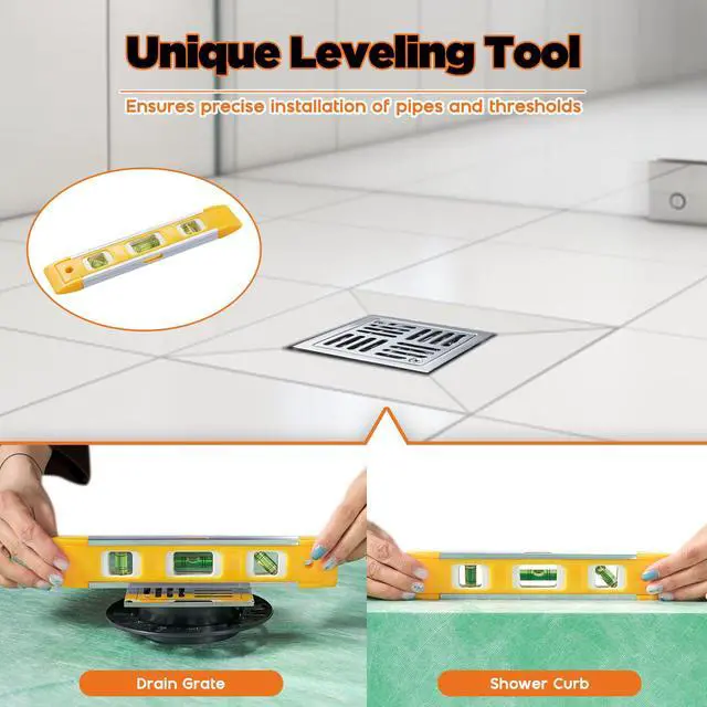Alt view image 5 of 6 - Shower Curb Kit with Complete Shower Kit- Tray, Curb, Membrane, Seals, Bonding Flange, Corners, Trowel & Level, 72" x 72" Tray, Center Outlet Position