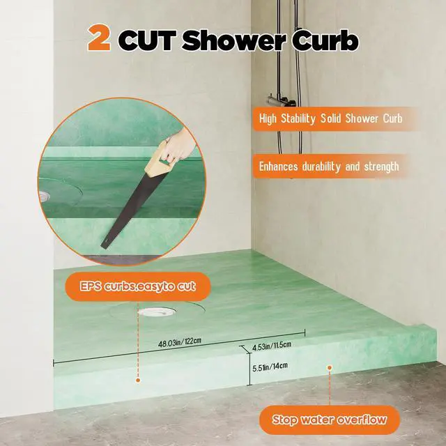 Alt view image 6 of 6 - Shower Curb Kit with Complete Shower Kit- Tray, Curb, Membrane, Seals, Bonding Flange, Corners, Trowel & Level, 72" x 72" Tray, Center Outlet Position
