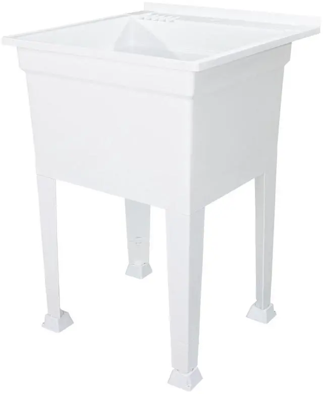 Main image of Utility Sink Heavy Duty Freestanding Utility Tub Sink with Drain Plug, Adjustable Floor Levelers & 5 Step Installation Process, 24 x 24 Inches, White