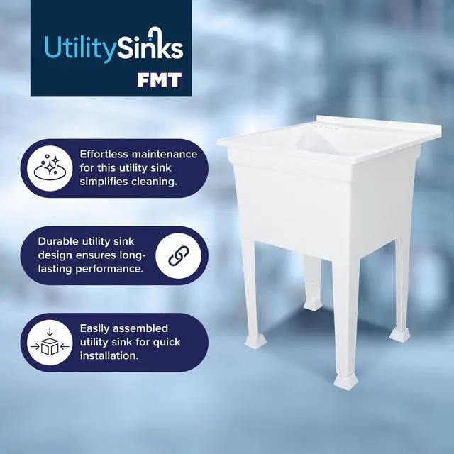 Alt view image 2 of 6 - Utility Sink Heavy Duty Freestanding Utility Tub Sink with Drain Plug, Adjustable Floor Levelers & 5 Step Installation Process, 24 x 24 Inches, White