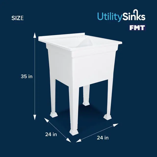 Alt view image 3 of 6 - Utility Sink Heavy Duty Freestanding Utility Tub Sink with Drain Plug, Adjustable Floor Levelers & 5 Step Installation Process, 24 x 24 Inches, White