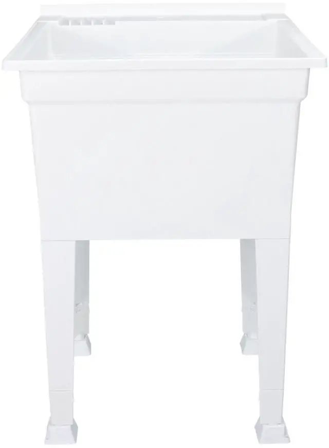 Alt view image 6 of 6 - Utility Sink Heavy Duty Freestanding Utility Tub Sink with Drain Plug, Adjustable Floor Levelers & 5 Step Installation Process, 24 x 24 Inches, White